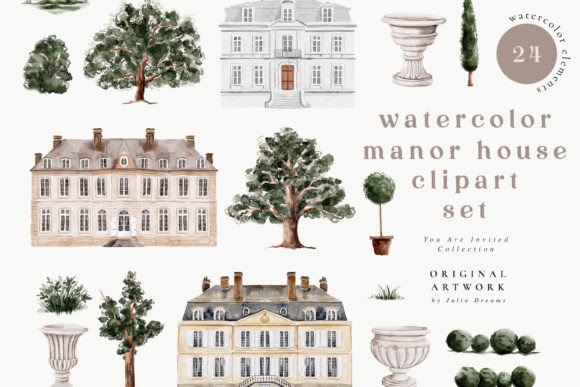 Download Watercolor Manor House Digital Clipart - Premium Resources